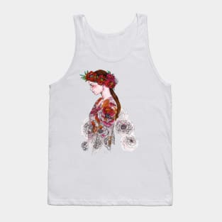 Woman with a Flower Crown - Boho Chic - Fashion Illustration. Tank Top